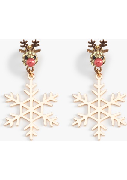 Sallantılı Yılbaşı Temalı Kar Tanesi Küpe