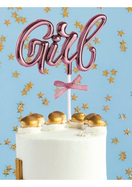 Pasta Üstü Çubuklu Süs Krom Cinsiyet Partisi Baby Shower Pembe Girl Yazılı Çubuk fiyatları