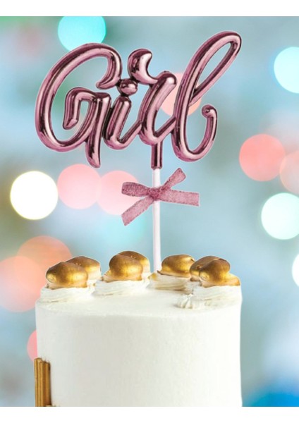 Pasta Üstü Çubuklu Süs Krom Cinsiyet Partisi Baby Shower Pembe Girl Yazılı Çubuk modelleri