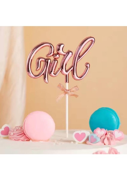 Pasta Üstü Çubuklu Süs Krom Cinsiyet Partisi Baby Shower Pembe Girl Yazılı Çubuk fırsatları