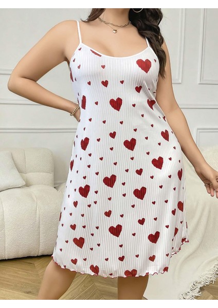 - Büyük Beden Kalp Desen Pamuklu Ince Askılı Uzun Gecelik fiyatları
