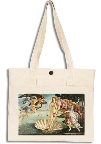 Sanatsal Kanvas Çanta – Botticelli "birth Of Venus" Tasarım - 40X35X10CM