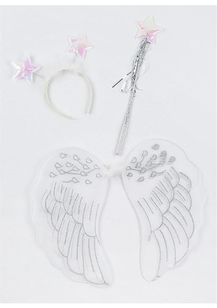 Melek Kanadı Beyaz Simli Taç-Kanat-Asa Set