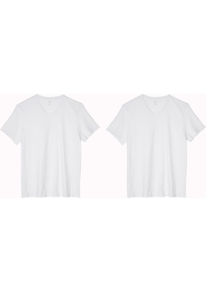 Büyük Beden V Yaka Doğal Pamuklu Azo Test Onaylı 2li Erkek Tişört Atlet
