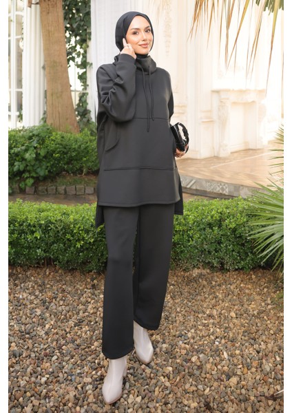 Siyah Cepli Tunik Pantolonlu Scuba Takım