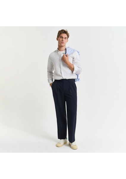 Erkek Beyaz Regular Fit Düğmeli Yaka Çizgili Gömlek modelleri