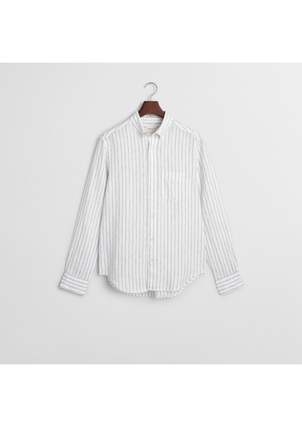 Erkek Beyaz Regular Fit Düğmeli Yaka Çizgili Gömlek fırsatları
