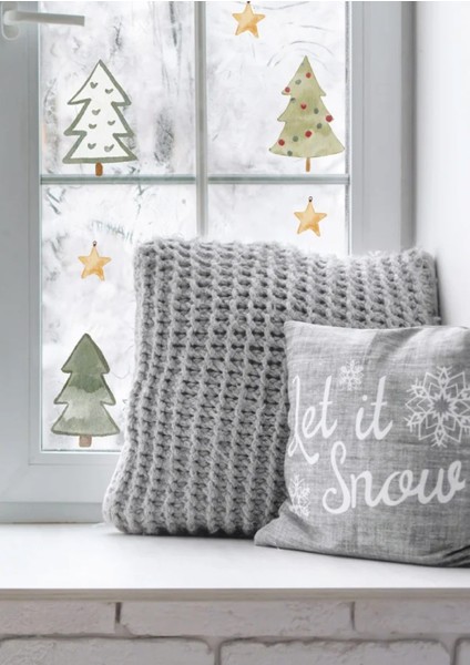 Renkli Noel Ağacı Çocuk Bebek Odası Sticker Seti, Yılbaşı Dekorasyonu