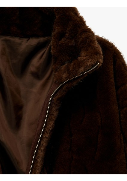 Suni Kürk Mont Uzun Kollu Dik Yaka Fermuarlı fırsatları