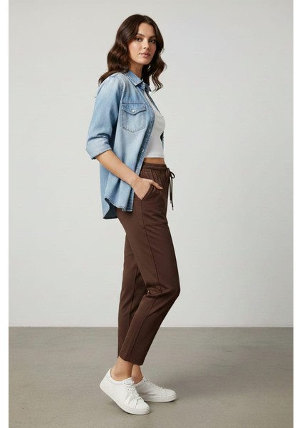 Kadın Jogger Çimalı Beli Lastikli Modal Kumaş Pantalon modelleri