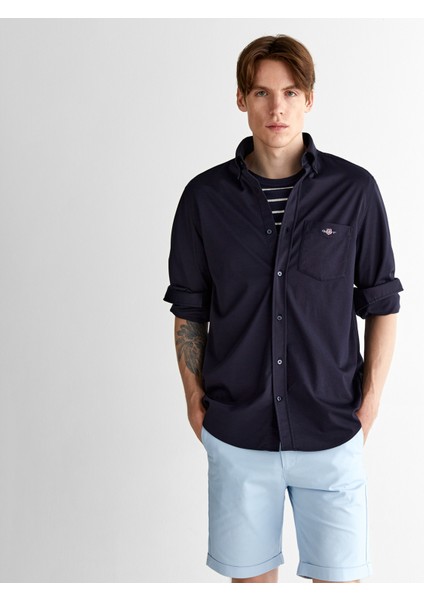 Erkek Lacivert Regular Fit Düğmeli Yaka Gömlek