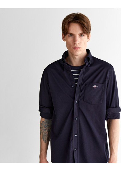 Erkek Lacivert Regular Fit Düğmeli Yaka Gömlek fırsatları