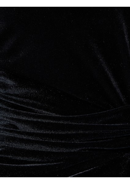 Uzun Kollu V Yaka Yırtmaç Detaylı Slim Fit Midi Elbise