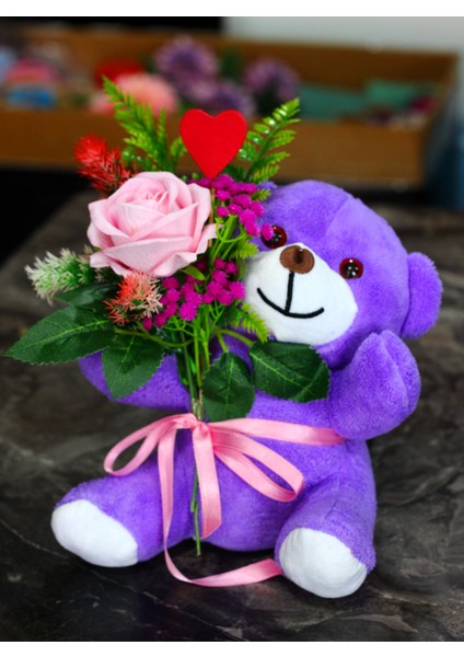 Kucağında Pembe Gül Buketi Tutan 25CM Sevimli Peluş Ayıcık Sevdiklerinize Hediye fiyatları