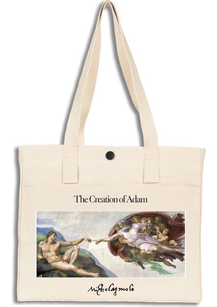 Sanatsal Kanvas Çanta – Michelangelo "adem'in Yaratılışı" Tasarım - 40X35X10CM