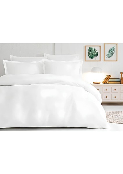 Lastikli Çift Kişilik Otel Tipi Pamuk Saten Beyaz Nevresim Takımı Orkide Collection