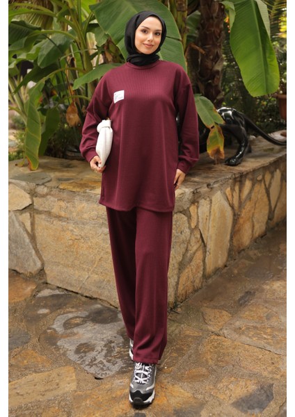 Mürdüm Armalı Tunik Pantolonlu Takım