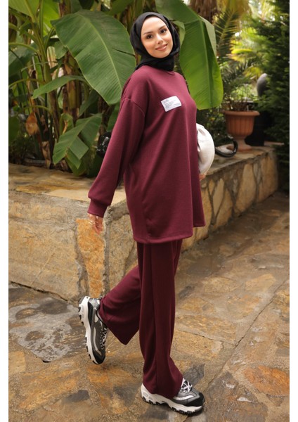 Mürdüm Armalı Tunik Pantolonlu Takım modelleri