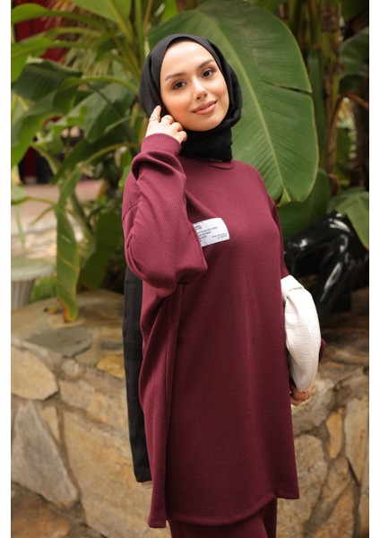 Mürdüm Armalı Tunik Pantolonlu Takım indirimleri