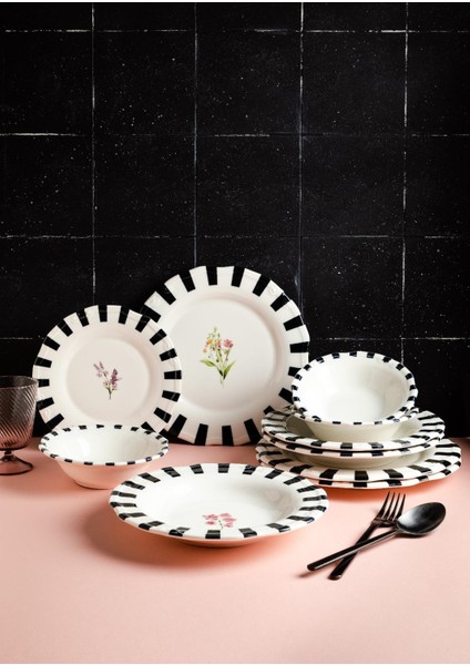 24 Parça 6 Kişilik Porselen Yemek Takımı Piano Flora Tifany