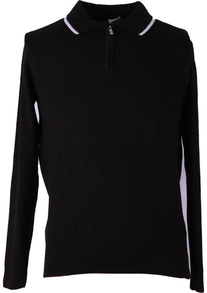 Fermuarlı Polo Siyah Erkek Kazak 18103