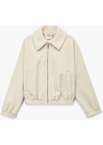Bomber Ceket Crop Uzun Kollu Cepli Fermuarlı