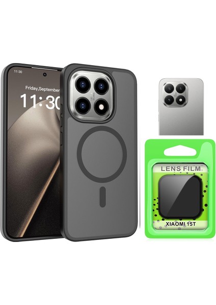 Xiaomi 15T Kılıf Sert Pc Arka Yüzey Wireless Şarj Özellikli Zore Flet M-Safe Kapak + Kamera Lens Koruyucu