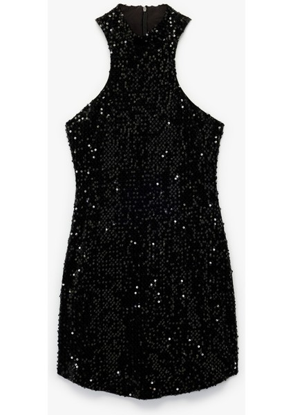 Kolsuz Halter Yaka Pullu Payetli Mini Abiye Elbise modelleri