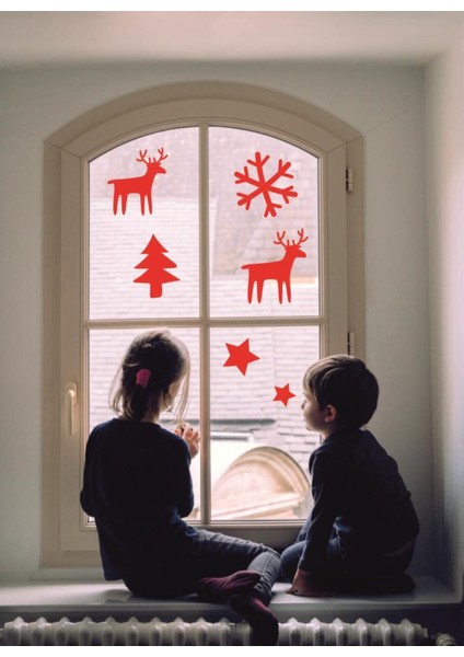 Yeniyıl Noel Temalı Vitrin Cam Sticker 136 Adet Kırmızı Renkli Dekorasyon fiyatları