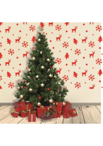Yeniyıl Noel Temalı Vitrin Cam Sticker 136 Adet Kırmızı Renkli Dekorasyon indirimleri