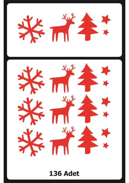Yeniyıl Noel Temalı Vitrin Cam Sticker 136 Adet Kırmızı Renkli Dekorasyon