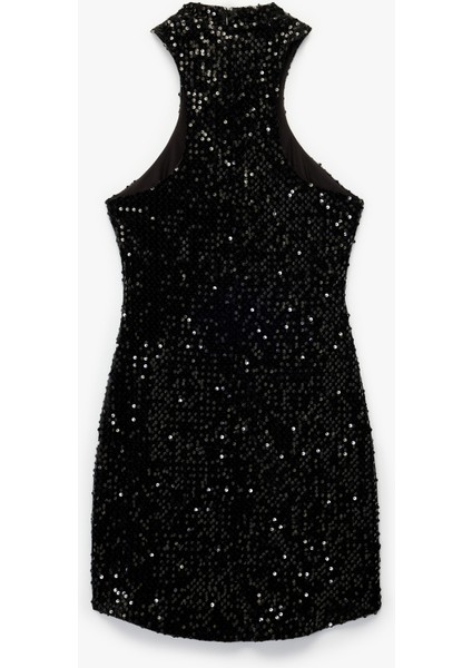 Kolsuz Halter Yaka Pullu Payetli Mini Abiye Elbise fırsatları