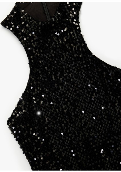 Kolsuz Halter Yaka Pullu Payetli Mini Abiye Elbise indirimleri