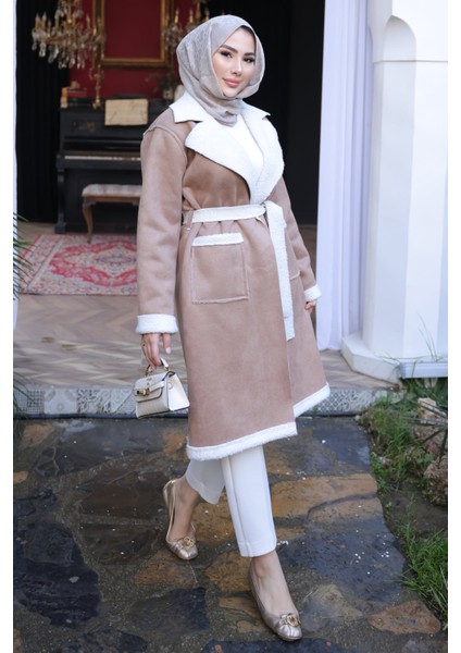 Vizon Kruvaze Yaka İçi Kürklü Süet Kaban modelleri