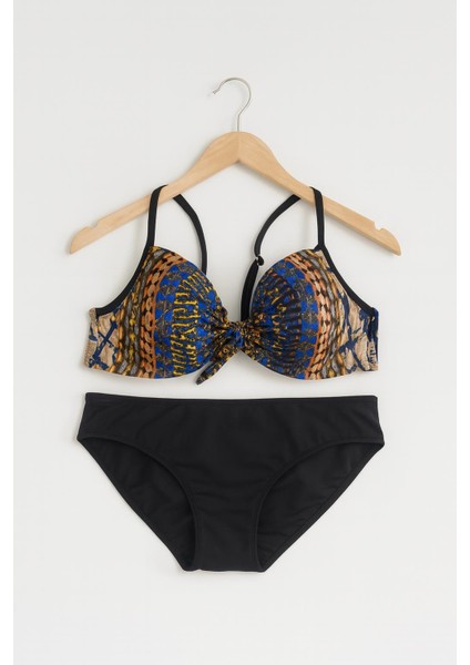 Kadın Desteksiz Içi Boş Desenli Bikini Üst & Siyah Bikini Alt 1280-11