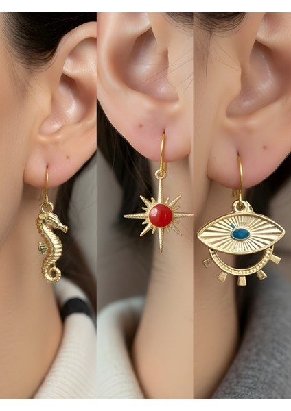 Trend Sembol Figürlü 3’lü Kadın Küpe Set