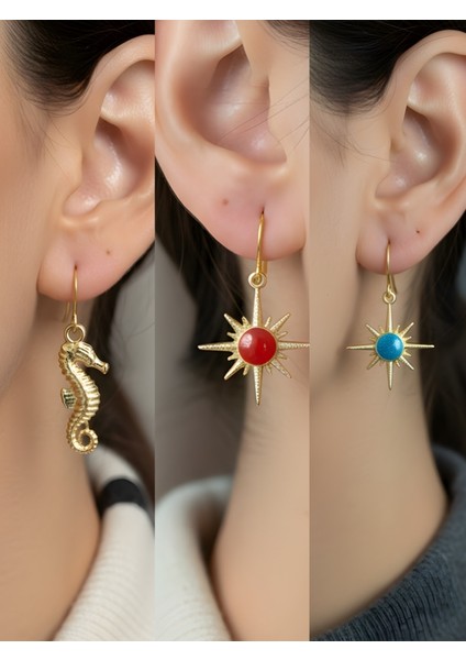 Trend Sembol Figürlü 3’lü Kadın Küpe Set