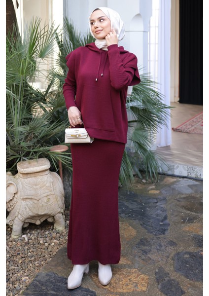 Bordo Triko Süveter Kombinli Elbise fiyatları