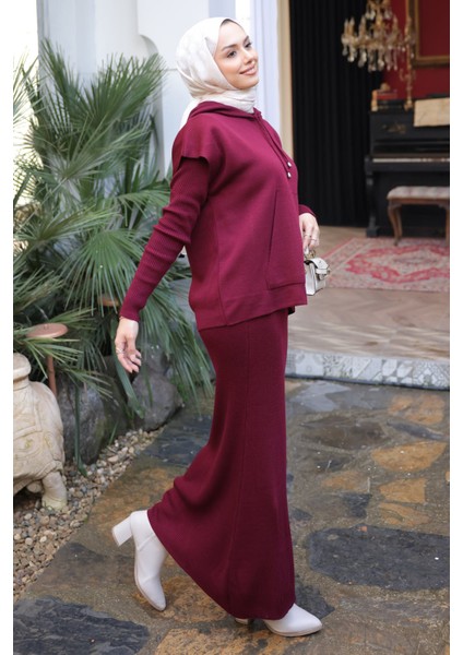 Bordo Triko Süveter Kombinli Elbise fırsatları