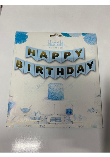 Happy Birthday Banner Mavi Yazısı Altın fiyatları