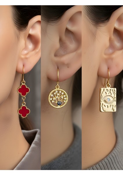 Trend Sembol Figürlü 3’lü Kadın Küpe Set