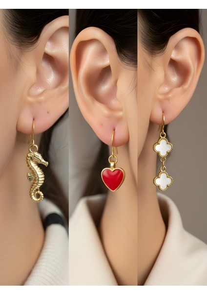 Trend Sembol Figürlü 3’lü Kadın Küpe Set