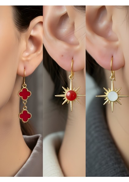 Trend Sembol Figürlü 3’lü Kadın Küpe Set