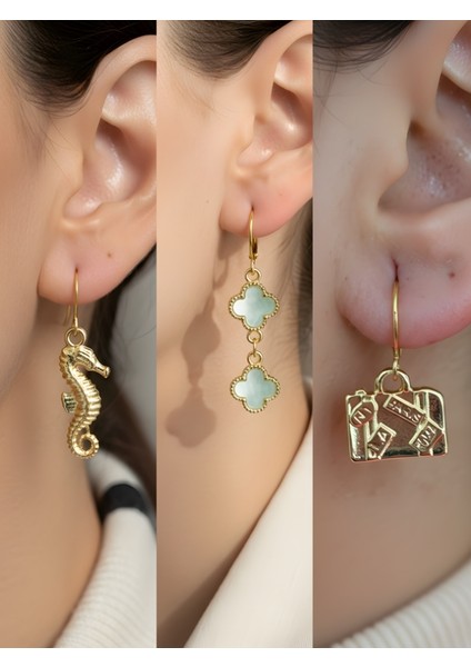 Trend Sembol Figürlü 3’lü Kadın Küpe Set