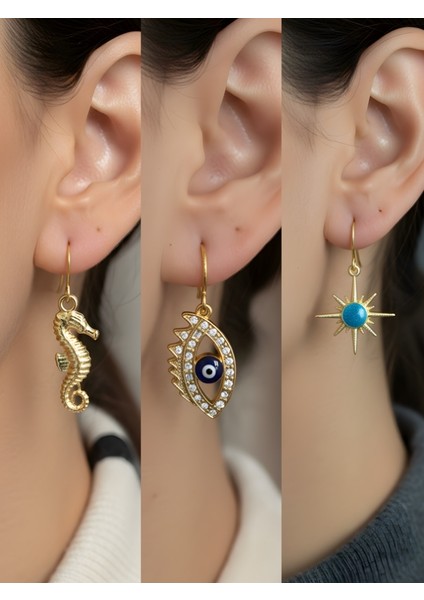 Trend Sembol Figürlü 3’lü Kadın Küpe Set