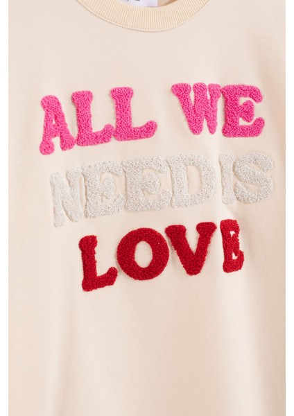 Krem Love Nakışlı Kız Çocuk Eşofman Takımı 23393 fiyatları