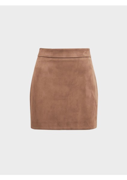 Fermuar Detaylı Süet Mini Etek - Kahve fiyatları