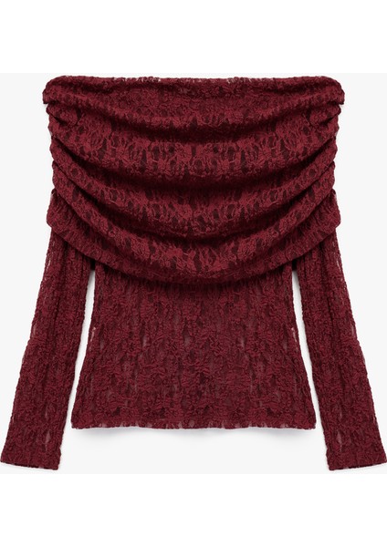 Uzun Kollu Yarı Transparan Açık Omuz Dantelli Bluz modelleri