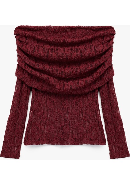 Uzun Kollu Yarı Transparan Açık Omuz Dantelli Bluz fırsatları