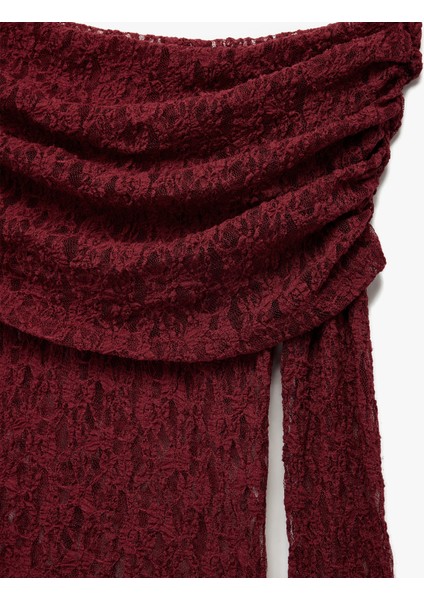 Uzun Kollu Yarı Transparan Açık Omuz Dantelli Bluz indirimleri